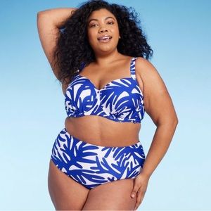 NWT Kona Sol Blue & White Print High Waist Bikini Bottom Size X